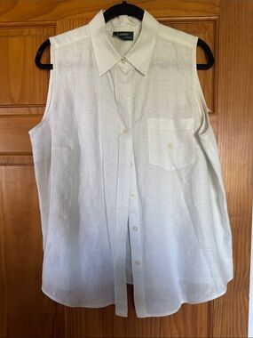 Lauren Ralph Lauren White Sleeveless Linen Button-Up
